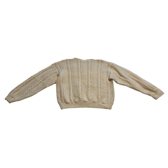 Hand Knit Wool Herringbone & Cable Pattern Sweater - Size Large - Picture 2 of 8